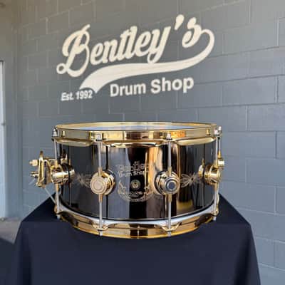 ~BENTLEY'S EXCLUSIVE!~ '1995' DW Collector's Series 6.5x14" Engraved Black Nickel over Brass Snare Drum w/ Gold Hardware (Rm4) image 7