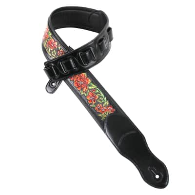 Walker & Williams KB-10 Gloss Black Strap w/Carved Red Orange Roses On Grain Leather image 1