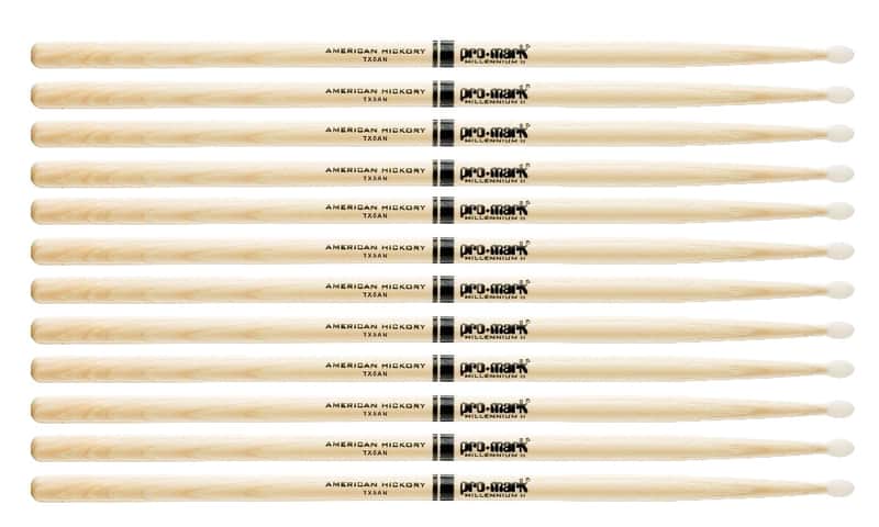 6 PACK Pro-Mark Hickory Drum Sticks, 5A Oval Nylon Tips, Medium, Made in USA, TX image 1