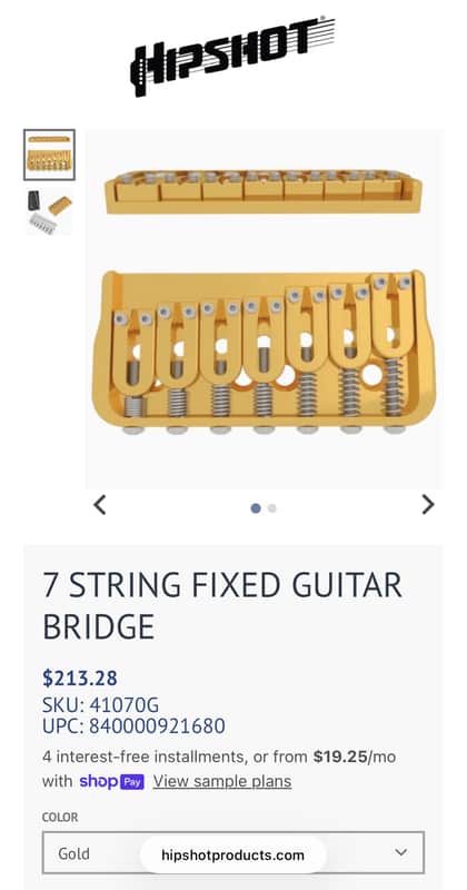 Hipshot 7-String Fixed Guitar Bridge - .125" 2020s - Gold image 1