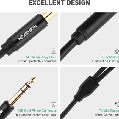 1/4" Splitter Cable, TRS to Dual 1/4" TRS Stereo Y Adapter, Gold-Plated Connectors, High-Fidelity Sound, Durable Aluminum Alloy Shell for Studio, DJ, Headphones, Live Sound Systems - 1.6Ft image 3
