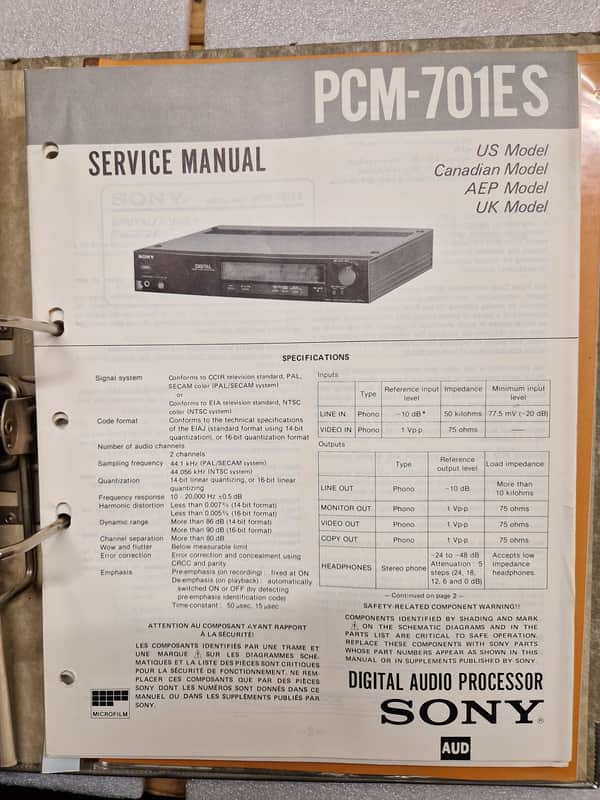 Sony PCM-701ES Digital Audio Processor Service Manual image 1