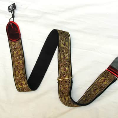 LM Jaquard gold weave pattern GUITAR strap NEW - LEATHER ends image 4