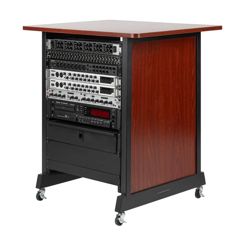 Gator Rok-It By Frameworks Studio Series 14U Wood Rack Cabinet with Casters and Leveling Feet, Cherry image 1