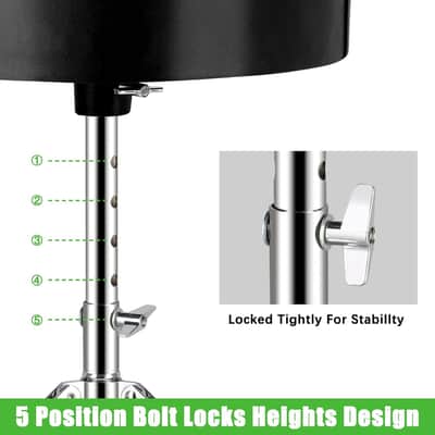 Adjustable Drum Throne with Padded Seat – Anti-Slip Drum Stool for Adult & Kids Drummers, Silver image 5