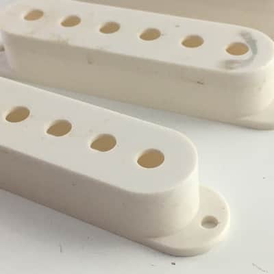 3 Genuine Fender Squier Vintage Strat Pickup Covers Electric Relic Aged White image 3