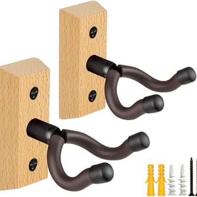 Guitar Wall Mount Hanger, Nature Wood Hanger, Strurdy Guitar Holder Hook, Fits Acoustic, Classic Guitar, Electric Bass, Cello, Violin, Banjo, Mandolin,Hardwood Made (2-Pack) image 1