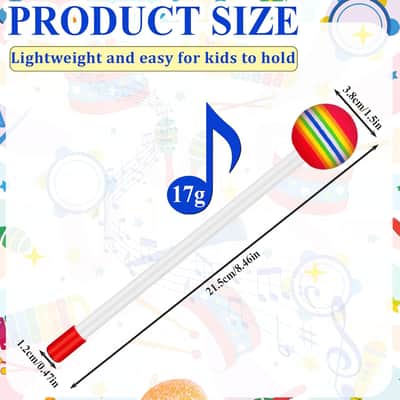 24 Pcs Kids Drum Sticks Rainbow Lollipop Timpani Mallets 8.5 Inch Soft Foam Head Percussion Drumsticks Hand Percussion Beat Music Toys for Rhythm Practice and Classroom Use image 2