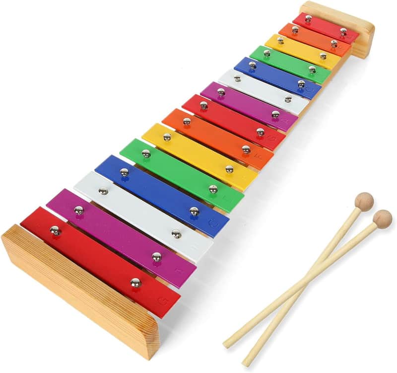 15 Tone Xylophone Glockenspiel Colorful Wooden Xylophone with 2 Mallets, Music Instrument for Beginner image 1