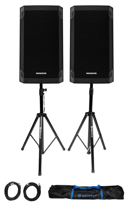 (2) Mackie Thrash12 v2 12" 1300w Powered DJ PA Speakers w/Bluetooth+Stands+Bag image 1