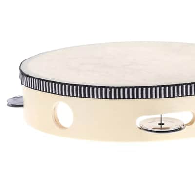 Fixed-Head Tambourine – 10" Black, Double Row Jingles, Smooth White Drumhead image 3