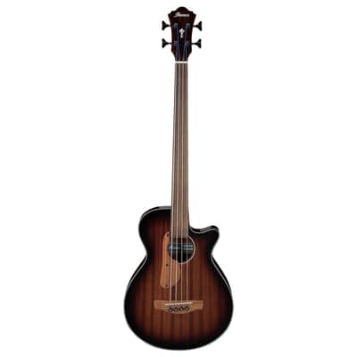 Ibanez AEGB24FEMHS Auditorium A/E Fretless Bass Guitar - Mahogany Sunburst image 2