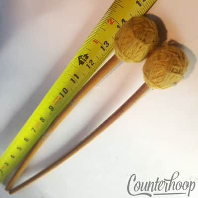 Yellow Yarn Mallets Pair 2x Curved Wood Handles Xylophone+Bells Vintage 60s USA image 2