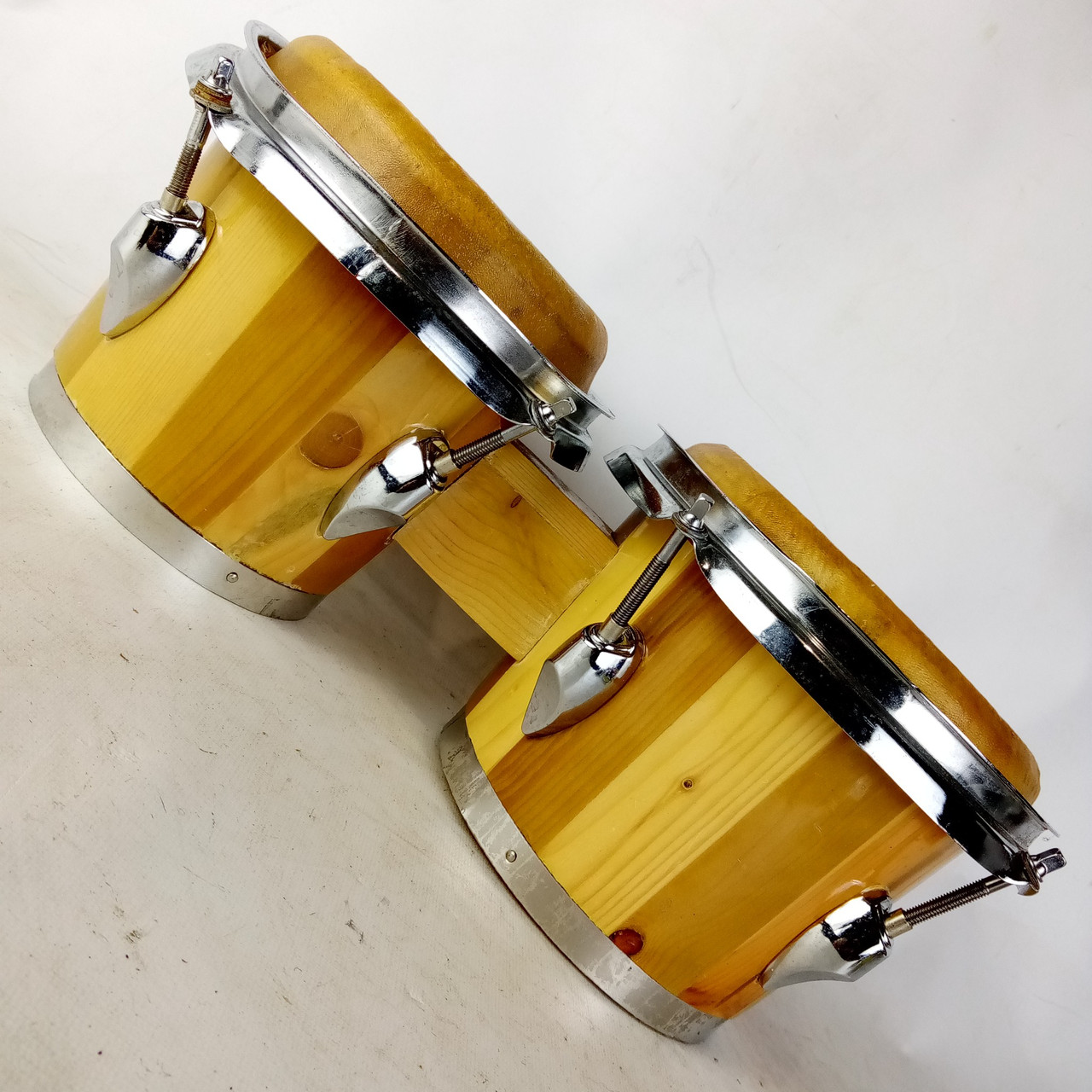Union "One Earth" Stave Shell Bongo Drums 6" 7" Natural Hide Skin Heads — main photograph