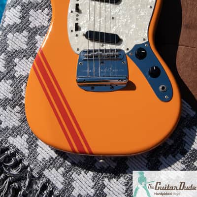 Fender MG-73 - 70's Mustang with Racing Stripe Reissue - Capri Orange with Matching Headstock & Racing Stripes - Pro Set Up w Perfect Frets/Action/Intonation! image 12