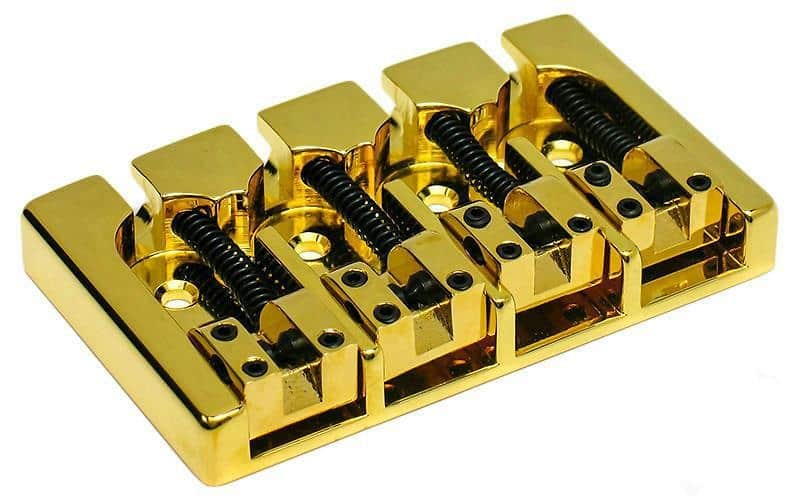 Hipshot A-style FM2 Bass Bridge for 3-hole String-Thru Fender Bass GOLD/Brass image 1
