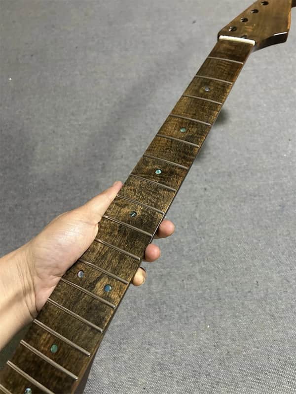 DIY Gloss 22 Fret Roasted Flame maple Electric guitar Neck part Replacement image 1