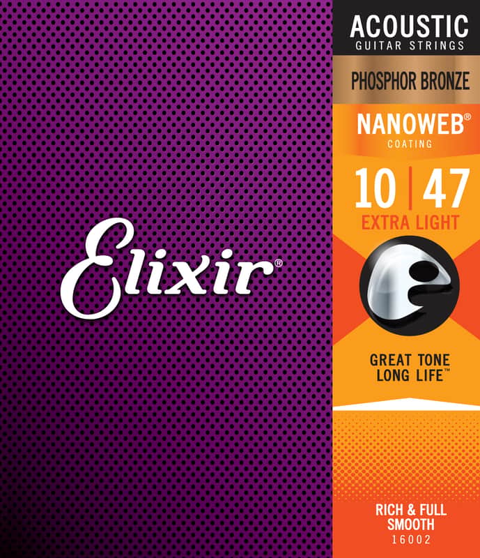 Elixir 16002 Nanoweb Phos/Bro Extra Light Acoustic Guitar Strings (10-47) image 1