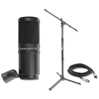 Zoom ZDM-1 Dynamic Podcasting Microphone with On-Stage Stands MS7701B Tripod Mic Stand and XLR Cable image 1