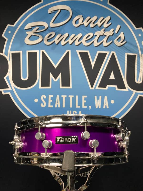 Russ McKinnon's, Tower of Power, Trick 14x4" Aluminum Snare Drum, Upgraded Throw-Off - Purple, 1989. Signed! image 1