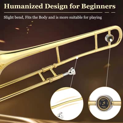 Beginner Bb Tenor Slide Trombone – Brass B-Flat Student Trombone with Case & Mouthpiece – Ideal for School Band & Orchestra image 4