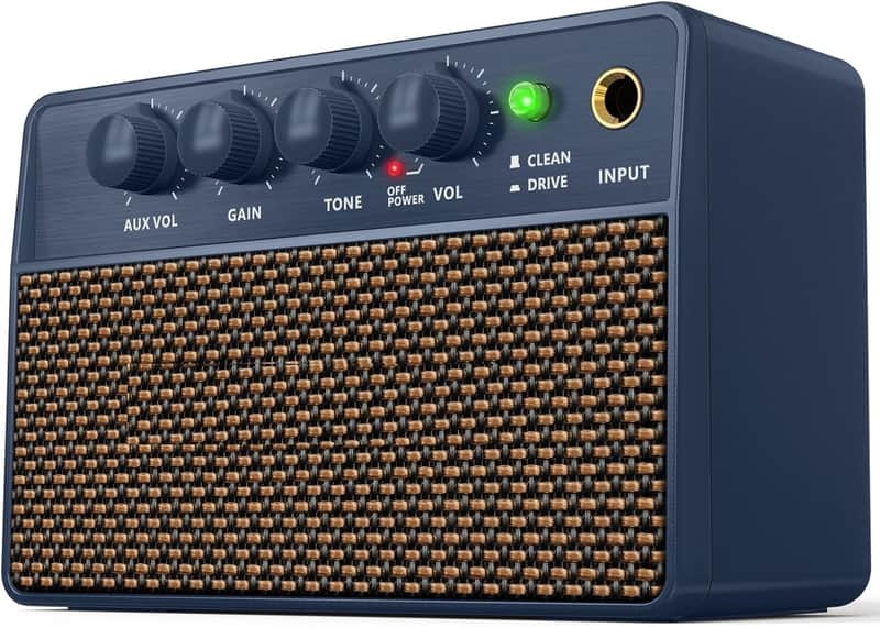 Guitar Amplifier, Drive/Clean Tone Electric Guitars Amp, 10W Mini Portable Amp with Type-C Rechargeable Battery 6H Work, Wireless Vintage Guitar Speaker for Practice Travel (Blue) image 1