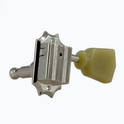 Grover 3x3 Vintage Style Tuning Machine Set - Green Keystone - Nickel Body image 2