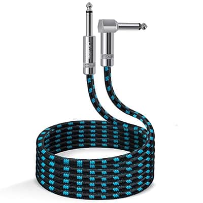 Guitar Cable 15ft Right Angle Guitar Amp Cord 1/4 Inch Instrument Cable with Braided Tweed and Anti-Kinking Design for Guitar Bass Amp, Black & Blue image 1