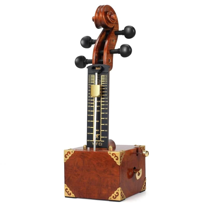 Handcrafted Solid Wood Mechanical Metronome - Violin Scroll Head Vintage Design image 1