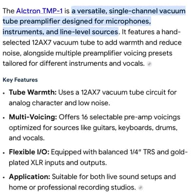 Alctron TMP-1 Tube microphone preamplifier Late 2010’s image 5