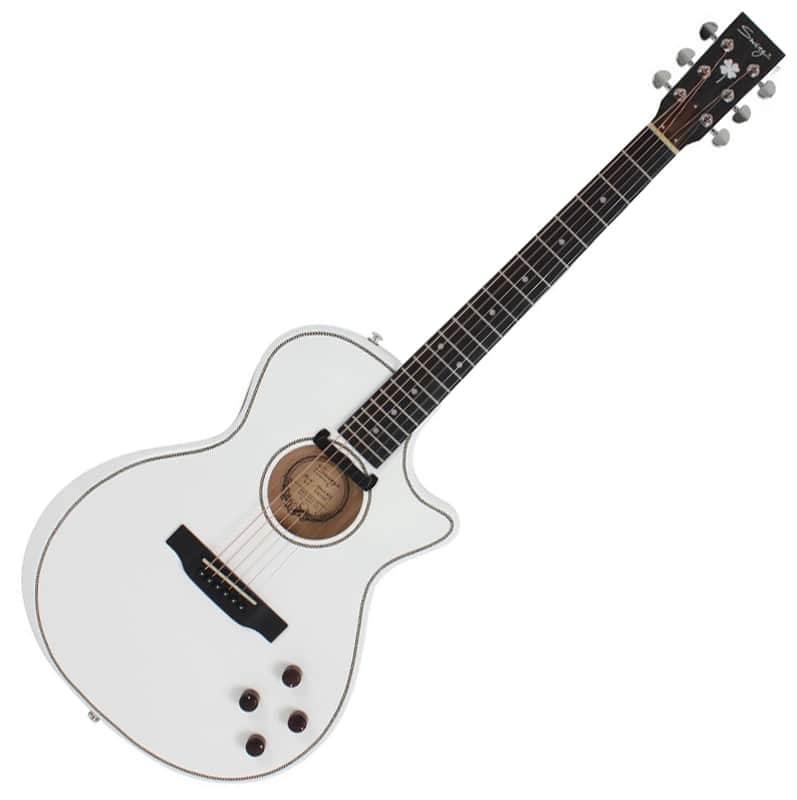 Swing Hybrid-White All Solid Electric Acoustic Slim Guitar Piezo Magnetic Pickup image 1
