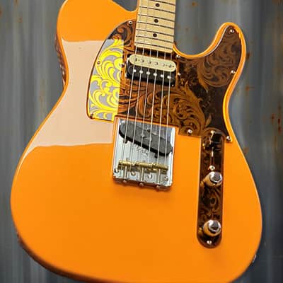 Engraved Toggle Control Plate for Telecaster Style Guitar in Burnt Orange Acrylic Mirror image 5