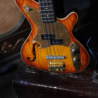 Postal Handmade Dixie Flyer Bass P&J Lipstick Sunburst F Hole Gold Grover Tuners image 6