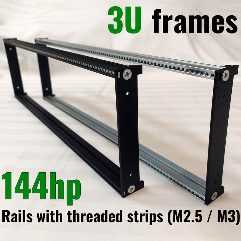 3U 144HP Eurorack Rails Kit with Brackets & Threaded Inserts (Black / Silver) image 1