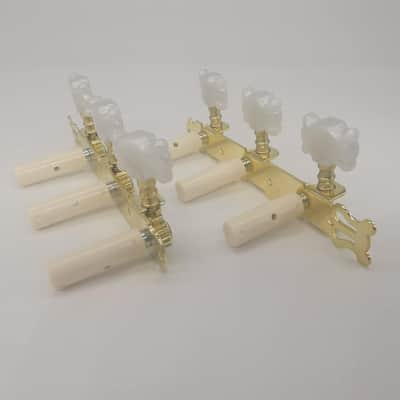 Gold-plated 3-on-a-plate-tuner Lyra Style Classic Guitar String Head Tuning Pin Key Tuner Set, Guitar String Machine Heads Tuning Pegs Keys Pearloid Butterfly Button image 3