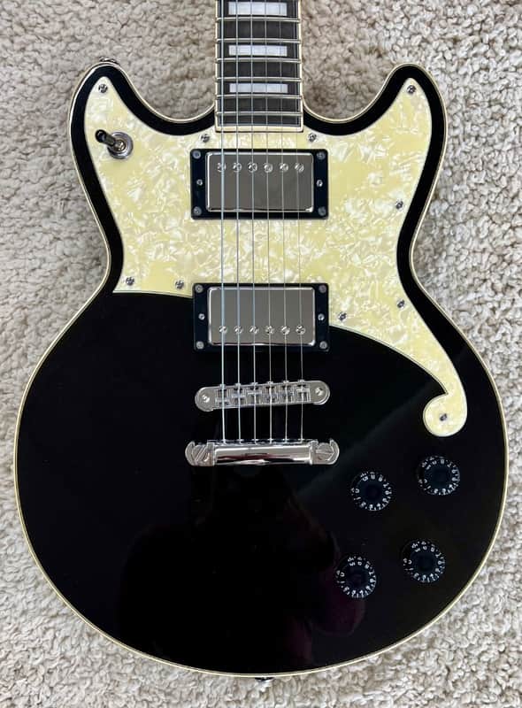 D'Angelico Premier Brighton Solid Body Electric Guitar, Black Flake Finish w/Bag image 1