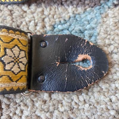 Vintage 1960's Ace-Style Guitar Strap! Yellow Floral Pattern, Metal Buckle! Rare, Original Case Candy! image 2