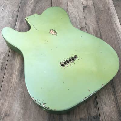 FRANCHIN Mars guitar body Relic Aged Lake Placid Blue Metallic turned green 100% Nitro Lacquer Cracks SS Basswood Telecaster-Tele-T-Style Made in Italy - Stock piece #22350826 image 2
