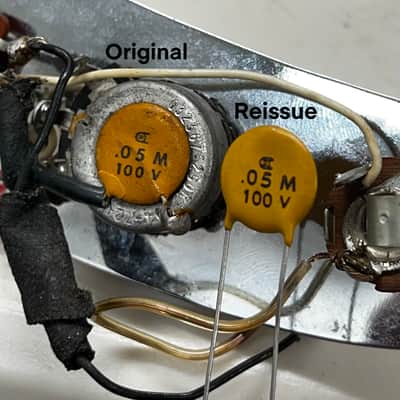 (1) Reproduction 1960's 1970's ceramic telecaster Stratocaster capacitor cap circle D .05 100v round dime fender image 2