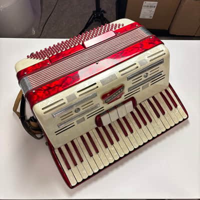 Vintage Near Mint Francini 120-Bass Accordion - Ruby & Mother of Pearl image 2