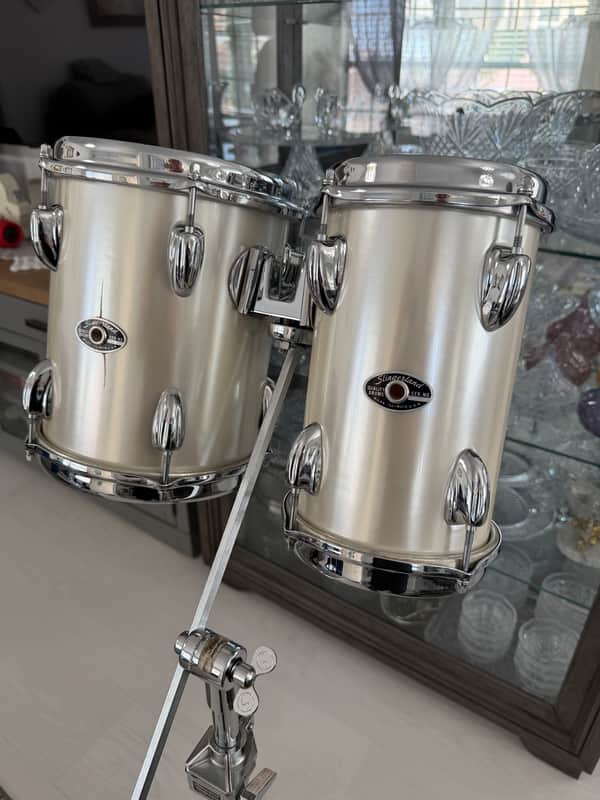 Slingerland Magnum 1979 Silver Mist Power toms 6x10, 8x10 w/Stand XLNT Cond! image 1