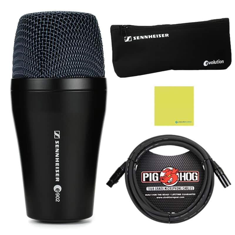 Liquid Audio - Sennheiser E 902 Cardioid Dynamic Kick Drum Microphone Bundle w/Pig Hog PHM10 8mm Mic Cable Polishing Cloth image 1