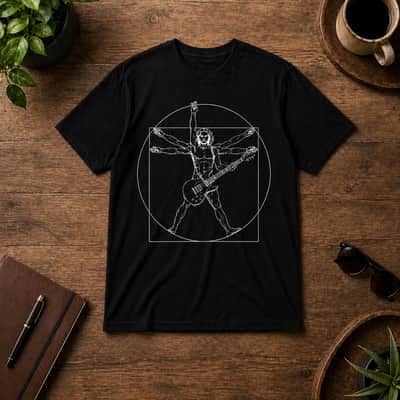 Electric Guitar Player Line Art Tee - Black Music Merch Shirt image 2