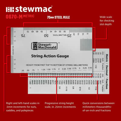 StewMac String Action Gauge And Ruler, Metric, Stainless Steel - Designed by StewMac, The Original measuring tool for acoustic and electric guitar, and bass setup image 2