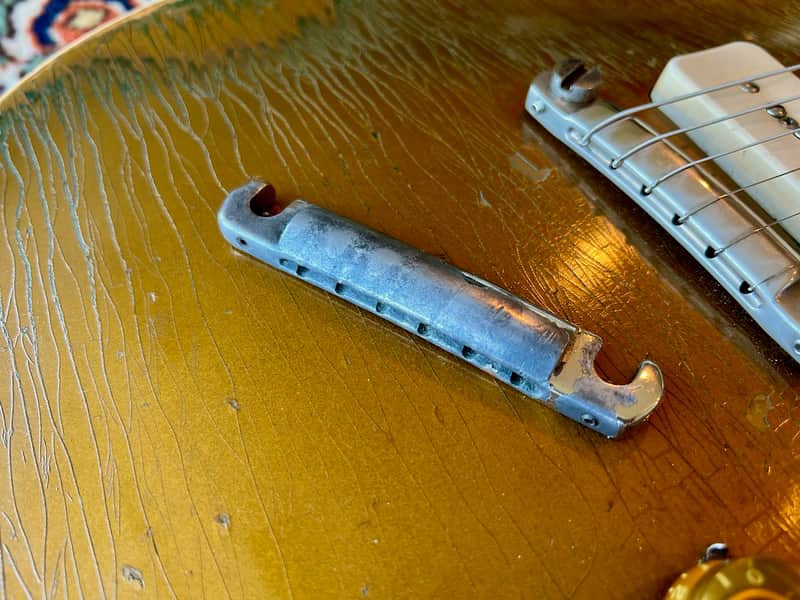 Original 1950s Gibson Les Paul Wraparound Stop Tailpiece Bridge Aluminum Nickel stoptail wraptail image 1