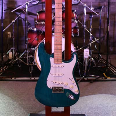 Used Fender American Deluxe Stratocaster Electric Guitar, Ash Body, Teal Transparent w/ Case image 1