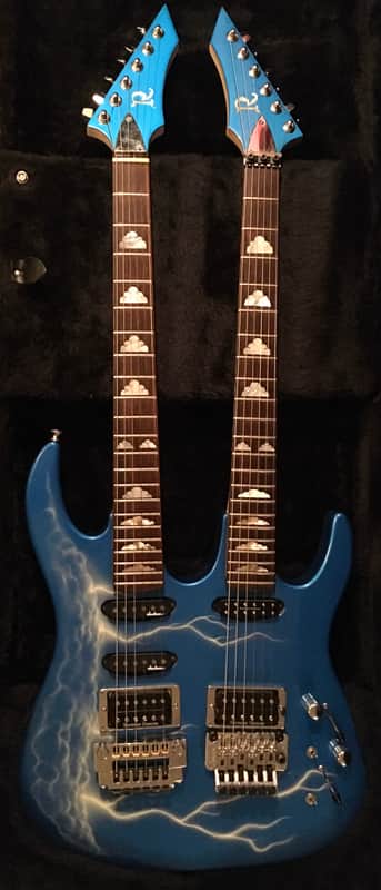 1987 BC Rich double neck Assassin ST-III Blue with lightning bolt graphics image 1