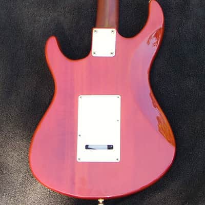3/4-Sized Custom Shop Cherry Strat Body + Pearl Guard+ Solid Padouk/Ebony Warmoth Neck+ 2 EMG Active SA Pickups +One EMG RT Active Tele Bridge Pickup + Matched Gold Hardware + Graphtech Nut + Leveled & Crowned 6550 Frets with Low Action No string Buzz! image 6