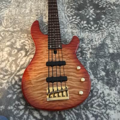 Yamaha BB-G5 5 String Electric Bass High Definition Tiger Amber Burst Top image 2