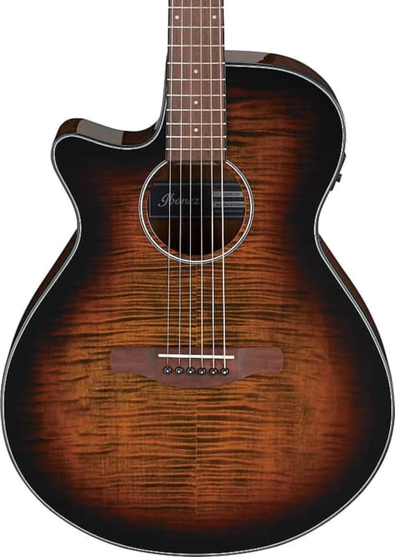 Ibanez AEG70L Left-Handed Grand Concert Acoustic-Electric Guitar, Flame Maple Top, Tiger Burst image 1